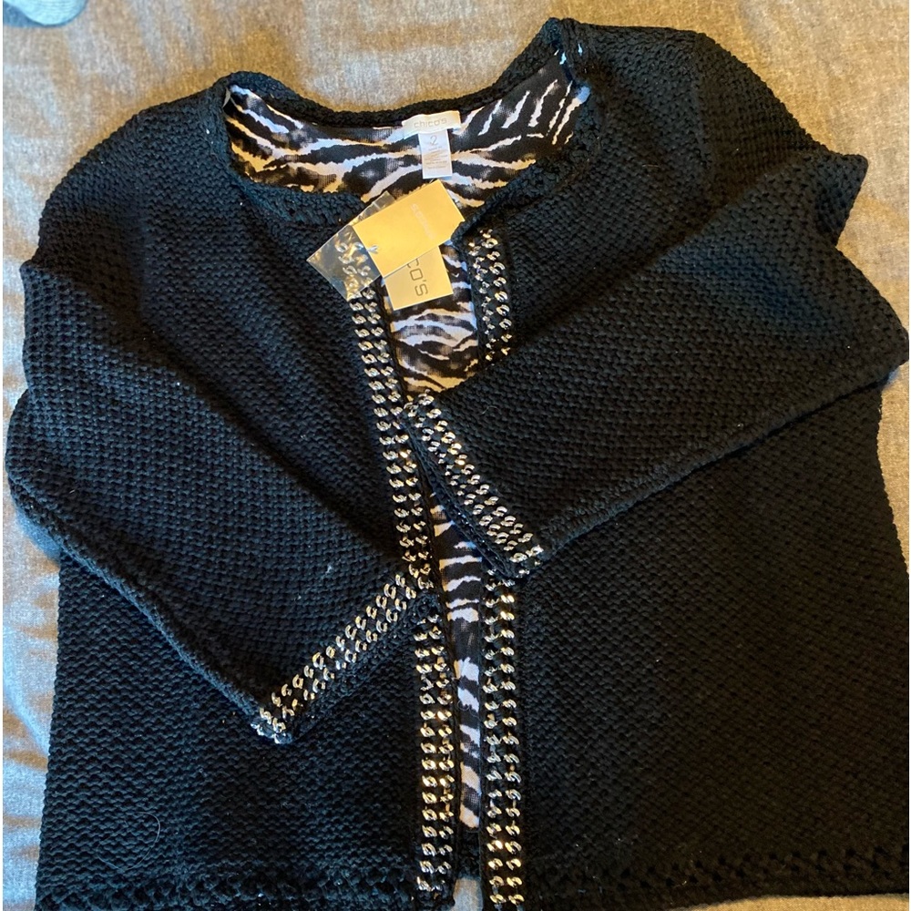Chico’s Zebra-Lined Kieran Cardigan jacket, Sz 2(Equal to 10-12 or M)